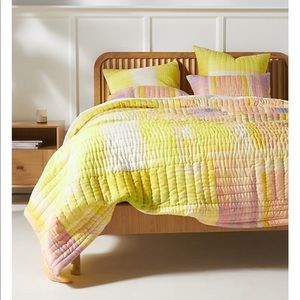 Anthropologie NADIA Yellow Quilt with 1 Sham and 2 Throw Decorative Pillows.
